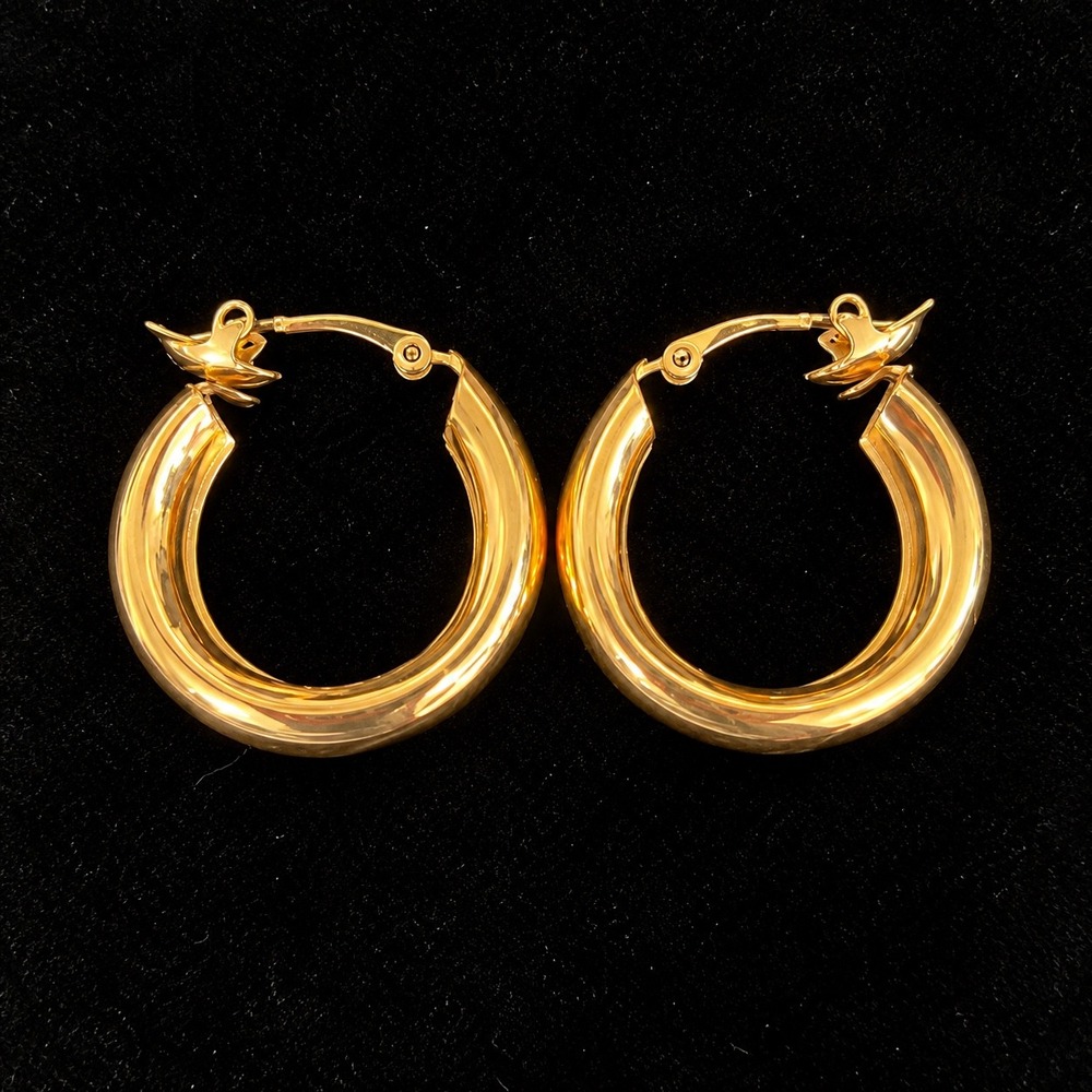 Trifari Hoop Earrings Vtg Gold Tone Chunky High Polish Lever Back Signed